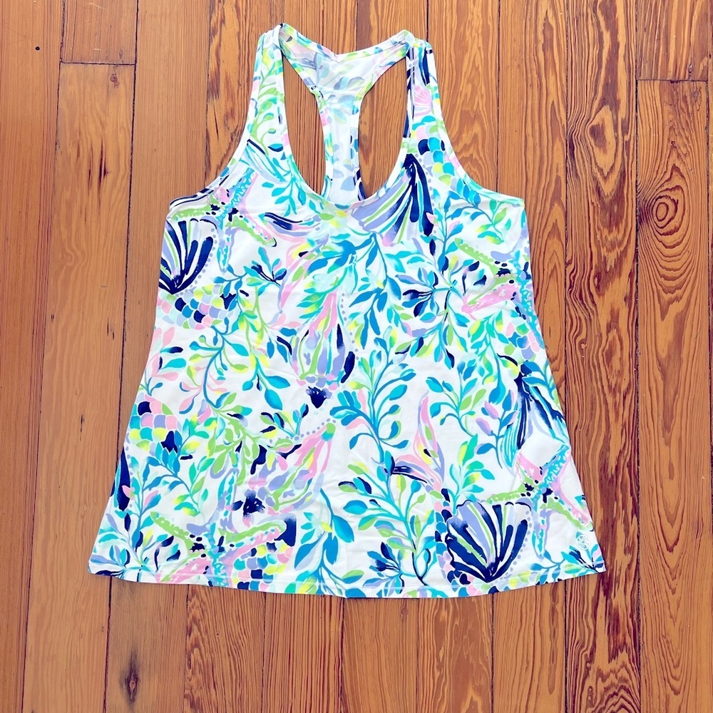 Lilly Pulitzer Luxletic Tank UPF 50+ Small Resort White Shell Beach